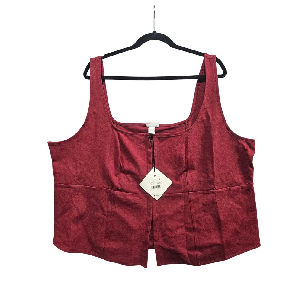 Ava & Viv Womens Burgundy Square Neck Corset Peplum Top Plus Size 3X New NWT